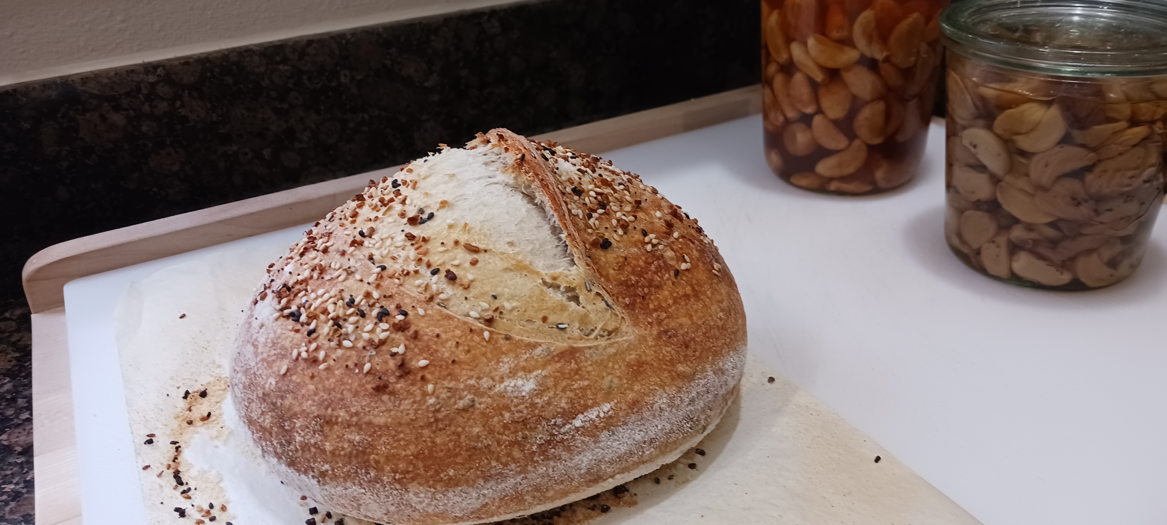 Everything Seed Boule with Roasted Garlic